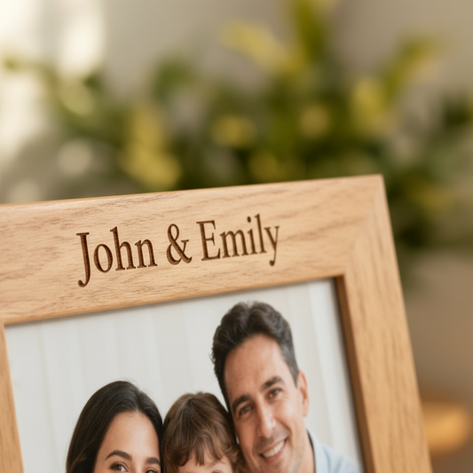 Personalized Engraved Wooden Photo Frame with Custom Names & Date - Perfect Gift for Couples, Anniversaries & Family Memories