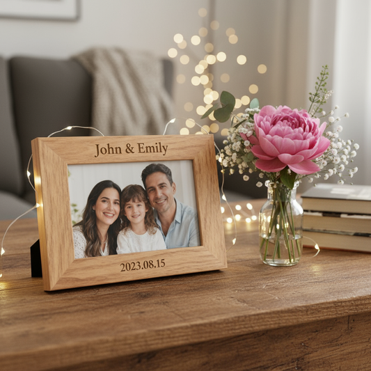 Personalized Engraved Wooden Photo Frame with Custom Names & Date - Perfect Gift for Couples, Anniversaries & Family Memories